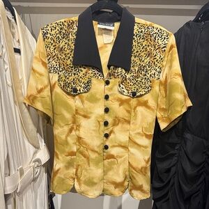 Vintage Caliche Yellow and Black Leopard Print S/s Blouse